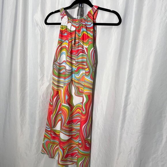 Jude Connally Psychedelic Swirl Halter Dress Keyhole A-Line S - Picture 8 of 15